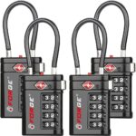 Forge TSA Approved Luggage Locks 4 Digit Combination TSA Travel Locks with TSA008, Open Alert Indicator, Zinc Alloy Body for Luggage, Suitcase, Backpack, and More. Black 4 Locks.