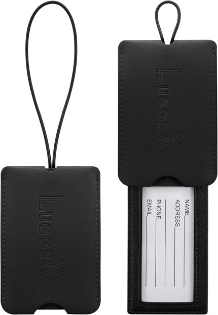 LUGGEX Luggage Tags for Suitcases, 2Pcs Carry on Bag Tags, Privacy Protection Checked Luggage Travel Backpack Essentials, Black