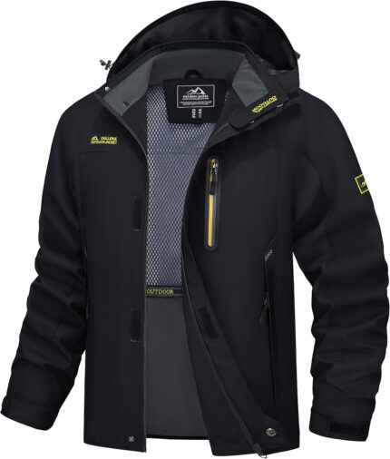 MAGCOMSEN Men’s Hooded Windproof Water Resistant Rain Jacket Windbreaker 5 Pockets for Hiking,Fishing,Travel