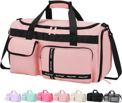 MAXTOP Gym Bag for Women Men Travel Duffle Bag Large Capacity Carry On Weekender Overnight Bag With Shoe Compartment Gym Tote Dry Wet Separation Duffel Bag for Travel