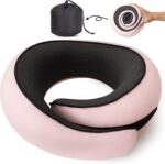 NOCRLG Travel Pillow, Travel Neck Pillow for Airplanes Car, 100% Pure Memory Foam Travel Pillow, Sleeping Essentials for Long Flight 360° Head Support Degree Comfort and Breathability (Pink)