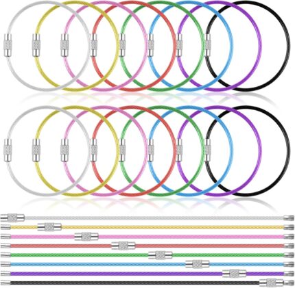 PEASUG 32 Pack 6 Inch Wire Keychain Cable, 2mm Thick Cable Stainless Steel Key Ring, Luggage Tags Loops for Keyrings, Key Tags, Luggage Tags, Kitchen Utensils-Assorted Colors