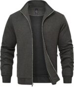 Satankud Men's Jacquard Waffle PlaidCloth Bright Metal Zipper Lightweight Jacket