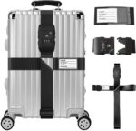 Stargaz Luggage Straps, TSA Approved, Suitcase Belt Adjustable Length, Luggage Locks TSA Approved, Cross Luggage Straps with Name Tag, Travel Accessories, Protect and Identify Luggage (Black)