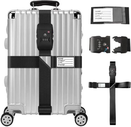 Stargaz Luggage Straps, TSA Approved, Suitcase Belt Adjustable Length, Luggage Locks TSA Approved, Cross Luggage Straps with Name Tag, Travel Accessories, Protect and Identify Luggage (Black)