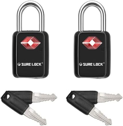 Sure Lock TSA Approved Luggage Locks Mini Size Lock with Keys for Travel, Zinc Alloy Body with Steel Shackle, Key Alike, Key Alike in The Same Package