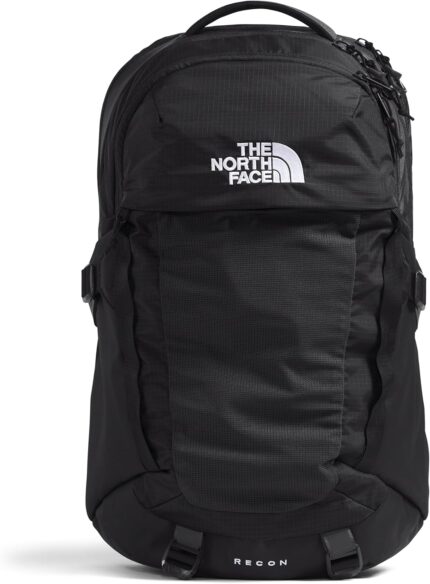 THE NORTH FACE Recon Everyday Laptop Backpack | Daypack with Water Repellent Finish, 16" Laptop Sleeve, 2 Water Bottle Pockets, TNF Black/TNF Black-NPF, One Size