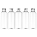 Tekson Plastic Travel Bottles - 3.4 oz, Empty Containers for Shampoo, Mouthwash with Silvery Screw Cap (100ml, Clear)