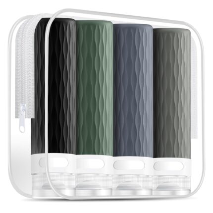 Travel Bottles for Toiletries, TSA Approved 3.4oz Travel Size Containers, BPA Free Leak Proof Silicone Traveling Bottles, Refillable Travel Essentials Kits for Shampoo Conditioner(4 Pack)-A