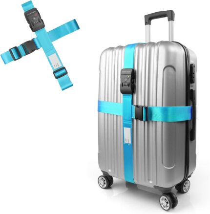 Travel Inspira Luggage Straps TSA Approved with TSA Lock Adjustable Luggage Straps Combination Lock for Suitcase Nylon Suitcase Travel Belt‎ TSA Approved Buckle Included Tags identifiers (Blue)