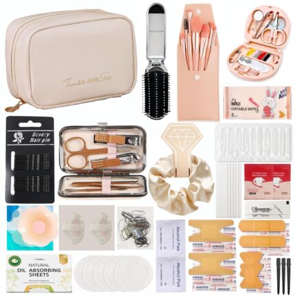 Bridal Emergency Kit for Wedding Day, Wedding Essentials Survival Set for Team Bride, Must-Have 50+ Essentials Travel Kit with Makeup Bag