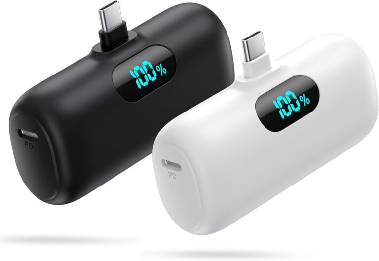[2-Pack] Mini Portable Charger 5000mAh Power Bank,3A PD USB C Cell Phone Portable Power, LCD Display Battery Pack Compatible with iPhone 16/15/15 plus/15 pro/15 pro Max/Android/Samsung/Moto/LG etc