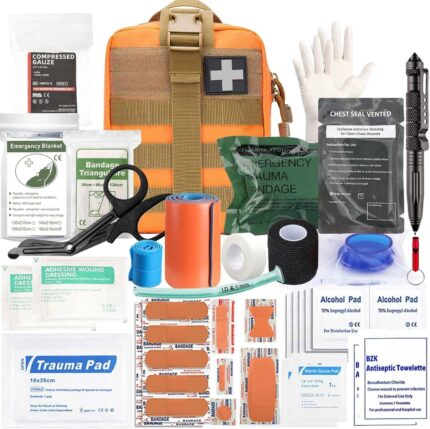 74 Piece Camping First Aid Kit Ifak Trauma Kit, Molle Tactical First Aid Kit Refill Supplies for Survival Camping Hiking Travel (Orange)