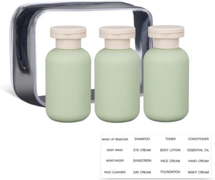 ASEVAT 3.4 oz Travel Bottles for Toiletries, Leak Proof Squeeze Bottles Refillable, Plastic Bottles with Caps for Shampoo, Lotion, Cream, Conditioner and Liquids (3 Pcs)