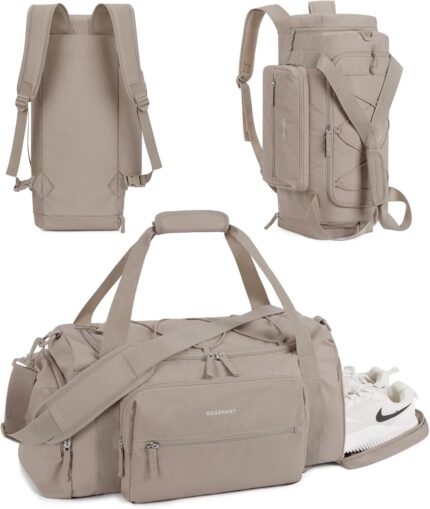 BAGSMART 4-IN-1 Gym Bag for Women, TSA Lightweight Duffle Bag for Travel with Shoe Compartment & Wet Pocket, 30L Carry On Weekender Bags for Women,Water Resistant Travel Duffel Backpack,Camel