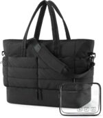 BAGSMART Large Travel Duffel Bag with Shoe Compartment, Puffer Carry-On Gym Weekender Bag for Women, Charcoal