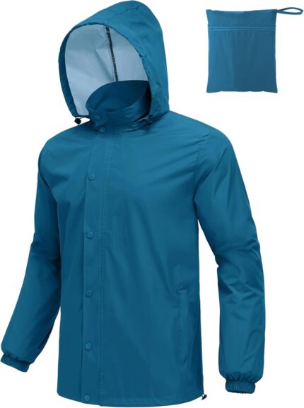 COOFANDY Men's Rain Jacket Waterproof Packable Raincoat Lightweight Rain Shell Hood Travel Golf Hiking Cycling Zip Pockets