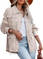 Ebifin Womens Military Anorak Jacket Zip Up Snap Buttons Lightweight Safari Utility Coat Outwear With Pockets