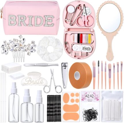 Emergency Kit for Wedding Women 49 Bridal Emergency Kit for Wedding Day, Essentials Survival Set for Team Bride, Travel Items with Makeup Bag for Brides Daily