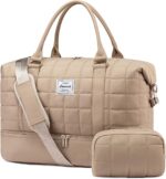 LOVEVOOK Large Duffle Bag for Travel, Puffer Weekend Bags for Women Travel Tote, Carry on Duffel Bag for Airplanes, 18 Inch Personal Item Bag Gym Bag Women, Coffee