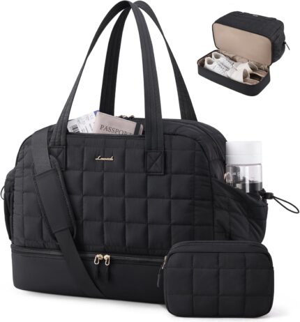 LOVEVOOK Large Travel Duffle Bag,Weekender Bags For Women with Shoe Compartment,Puffer Carry On Bags For Airplanes,Hospital Bag for Labor and Delivery,Overnight Bag With Toiletry Bag,Gym Tote Bag