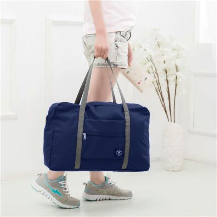 Large Foldable Travel Duffel Bag, Sports Tote Gym Bag Shoulder Weekender Overnight Bags for Women Men, Tote Shoulder Handbag Bags,NavyBlue
