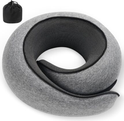Neck Pillow, Travel Pillow uses Memory Foam to Support Neck Comfort, Ideal Companion for Airplane and car Travel, Compact, Convenient, and Versatile Airplane Sleep Pillow(Gray)