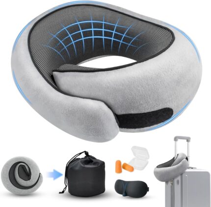 Neck Pillow for Traveling, Travel Pillows for Airplanes 2025 New 100% Pure Memory Foam, Neck Pillow Airplane with 360º Ergonomic Design, Travel Neck Pillows for Airplanes, Office and Car