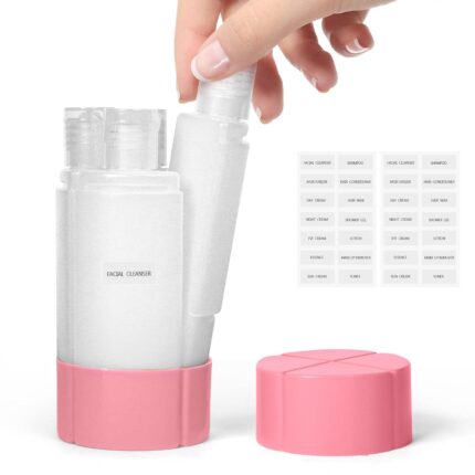 Olatay Travel Bottle, TSA approved 4-in-1 Leak-Proof Bottle, 4 * 60ml/2oz, with 2 Pre-printed Labels for Travel Gym Camping, Carry-On Travel Size Toiletries Shampoo Lotion Bottle for Women Men