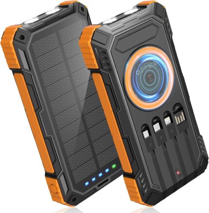 Power Bank Solar Charger,49800mAh Wireless Portable Charger with 4 Built-in Cables,22.5W Fast Charging Battery Pack USB-C in/Output PD+QC3.0 Portable Power Bank for All Cell Phones