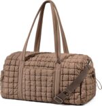 Quilted Travel Duffle Bag for Women Weekender Bag Large Puffer Overnight Bags Soft Puffy Duffel Bag Carry on Gym Bag Lightweight Personal Item Travel Bag for Trips Business Sport Airplane (Khaki)