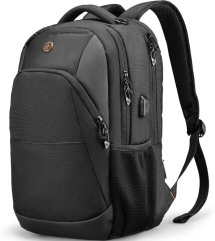 Swissdigital Design Travel Laptop Backpack, College Laptops Backpack with USB Charging Port for Men and Women Fits 16 Inch Notebook, Black | ANDWIL