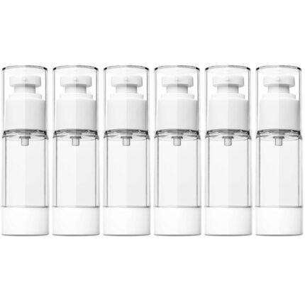 TUZAZO 6 Pack 1 Oz/30 ML Airless Pump Bottles, Clear Plastic Travel Size Pump Bottles, Refillable Vacuum Cosmetic Containers Lotion Dispenser for Foundation, Cream, Shampoo
