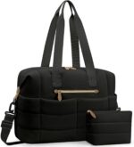 Travel Duffel Bag, Puffer Gym Bag for Women Lightweight Weekender Overnight Bags, Carry On Tote For Spirit Airlines Personal Item Bags with Toiletry Pouch（Black, M)