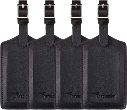 Travelambo Luggage Tags for Suitcases PU Leather Travel Tags Bag Tags Privacy Protection Travel Essentials