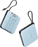 VRURC 10000mAh Portable Charger for iPhone with Built-in Cables, PD 20W Fast Charging Power Bank, Battery Pack for iPhone 16 15 14 13 Samsung Galaxy S25 S24 Series Android, Blue(1 Pack)