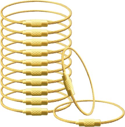 Wire Keychain Cable Stainless Steel, 12 Pcs 1.5mm 6 Inch Golden Cable Key Ring, Keychain Lock Durable for Keys, Heavy Duty Luggage Tags & Travel Accessories