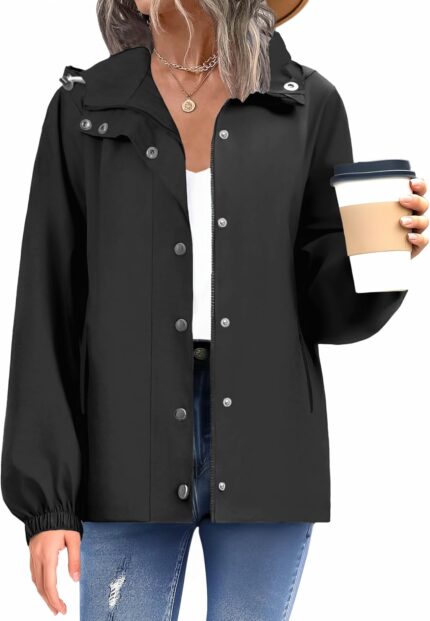 Zeagoo Women's Waterproof Rain Jacket With Hood - Lightweight Windbreaker Raincoat With Pockets for Outdoor