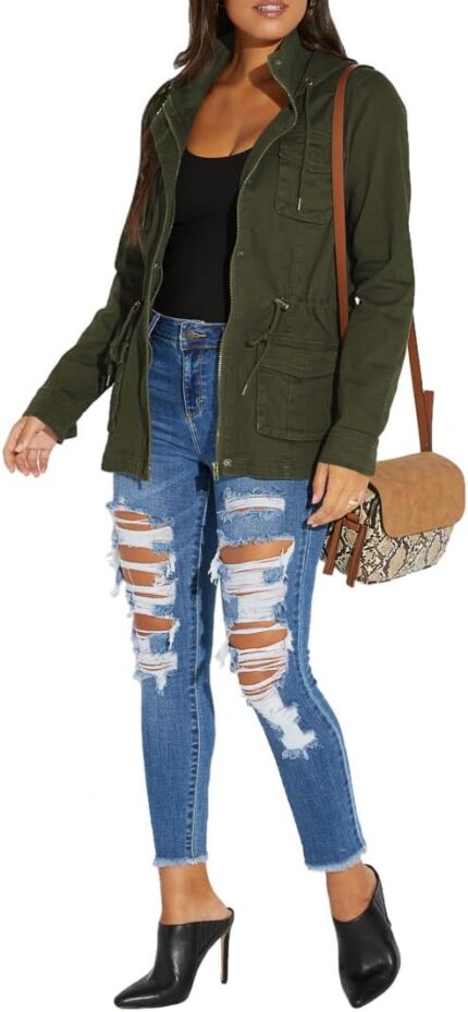 sexycherry Casual Jackets for Women Long Sleeve Lightweight Outwear Bomber Coats with Pockets