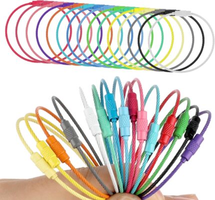 15 Pack Stainless Steel Wire Keychains Metal Luggage Tag Loops Wire Keychain Cable Wire Rings Key Tags with Ring Key Chain Rings for Crafts Pull Apart Key Chain for Luggage Tags Tag Keepers Key Fobs