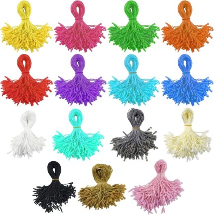1500Pcs 8 inch Hang Tag String Nylon Snap Lock Pin Loop Fastener Hook Ties for Retail Store Clothes Tags, Price Tags, Luggage Label, Shoes Snap Lock, 15 Colors
