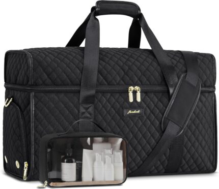 Weekender Travel Duffle Bag for Women: Overnight Bags with Shoe Compartment Carry on Bags for Airplanes with Toiletry Bag Weekend Yoga Gym Bag with Wet Pocket Travel Duffel Tote Bag Hospital Bag Black