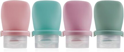 1oz Travel Bottles for Toiletries, Silicone Leak-Proof TSA Approved Travel Size Containers (4-Pack) - Reusable Refillable Bottles for Shampoo, Body Wash, Lotion