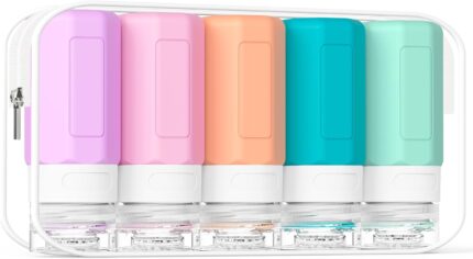 2 oz Travel Bottles, Small Size Containers, TSA Approved Silicone Travel Toiletries Bottles, Shampoo and Conditioner Kit for Women (Cream)