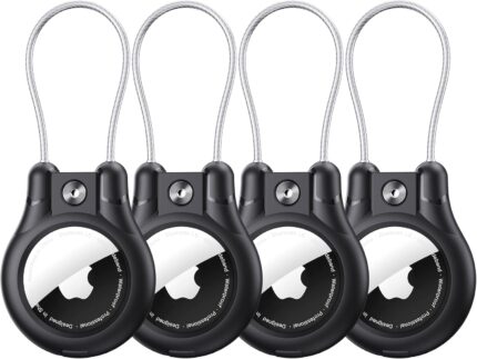 4 Pack for AirTag Keychain Holder case, Compatible with Apple AirTag,IPX8 Waterproof for Air tags Lock Case with Wire Cable,Ultra Secure for Airtag holders, for Luggage, Key Ring, Luggage tag,Backpack