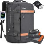 42L Travel Backpack with 4 Packing Cubes, TSA Friendly Flight Approved Carry-On Bag with USB Charging Port, Water-Resistant Weekender Business Backpack for Men Women, Fits 17.3" Laptop(Black)