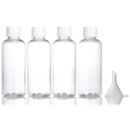 4pcs Travel Bottles,80ml Refillable Clear Empty Plastic Travel Size Containers Bottles with Screw Lids for Toiletries,Soap,Shampoo and Conditioner