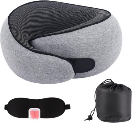 Airplane Travel Neck Pillow for Support Long Flight,Memory Foam Travel Pillow Compact Head Support with Pain Relief,Ergonomic Sleeping Pillow & Road Trips(Gray)