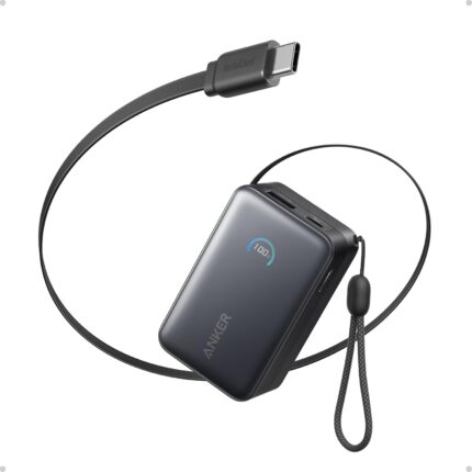 Anker Nano Portable Charger, 10,000mAh 45W Max Compact Power Bank, Travel Essential Phone Battery Pack with 2.3 ft InstaCord Retractable Cable for iPhone 17/16 Series, iPad, Galaxy, Pixel, and More