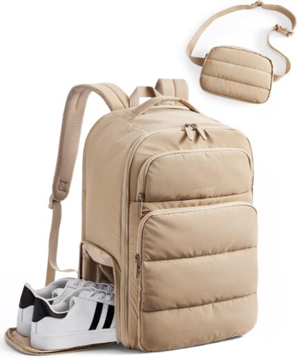 BAGSMART 35L Travel Backpack Women, 17.3 Inch Carry On Backpack Flight Approved, Personal Item Backpack Travel Bag, Water Resistant Casual Daypack, Desert